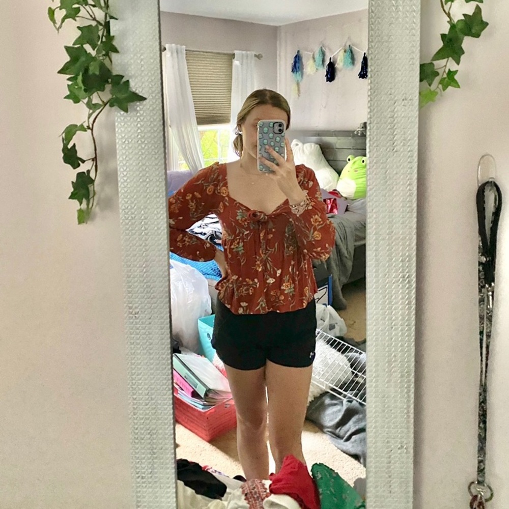 new orange floral blouse